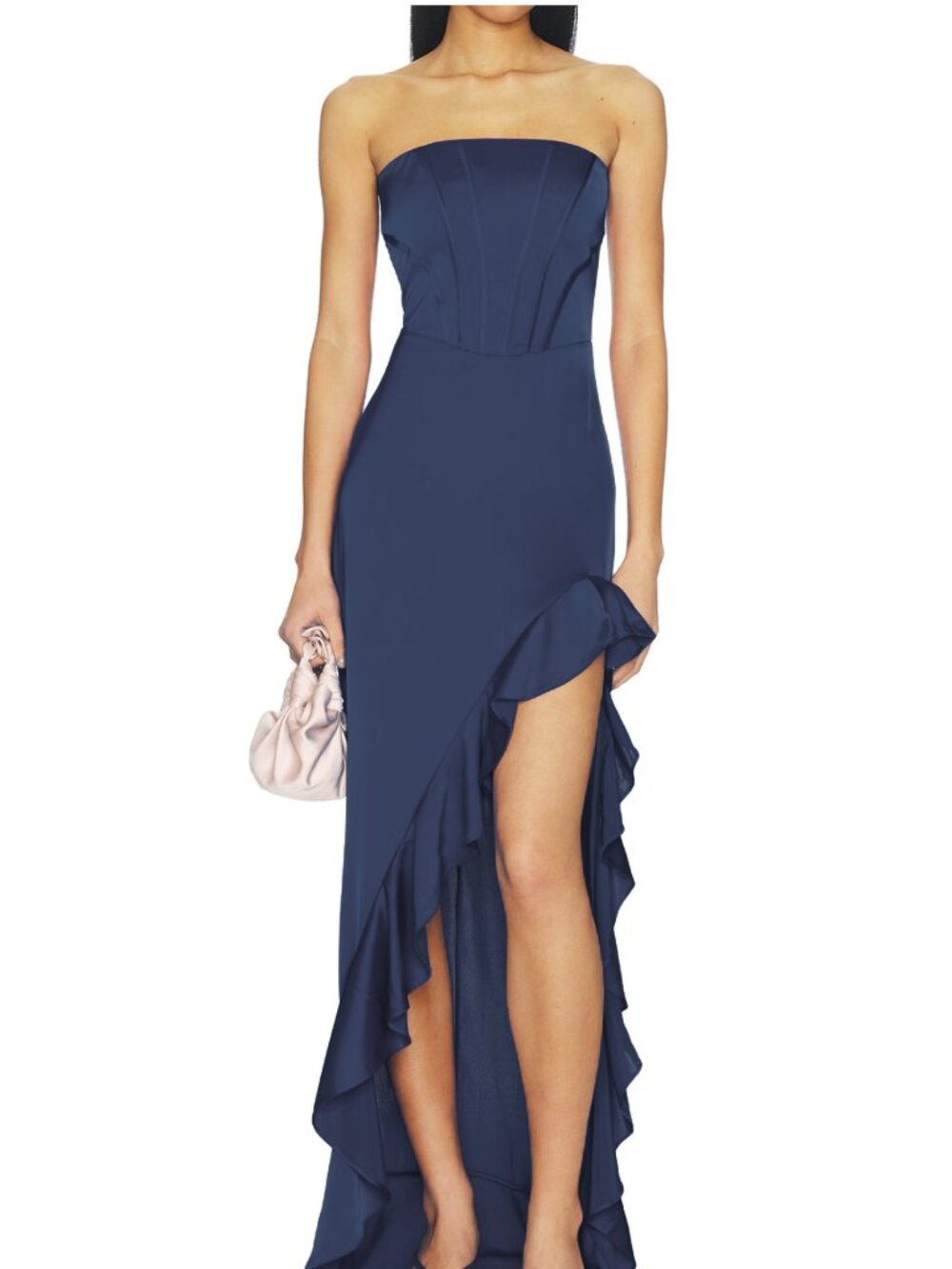 NWT Amanda Uprichard Strapless Francesca Corset Slit Maxi Gown in Navy - Sz Med